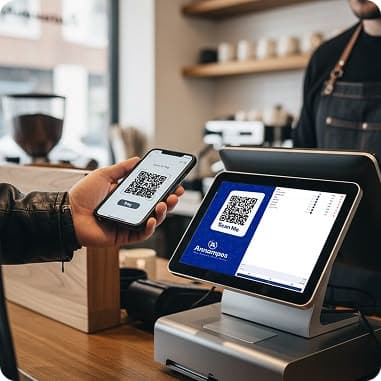 Customer scanning a QR code at checkout